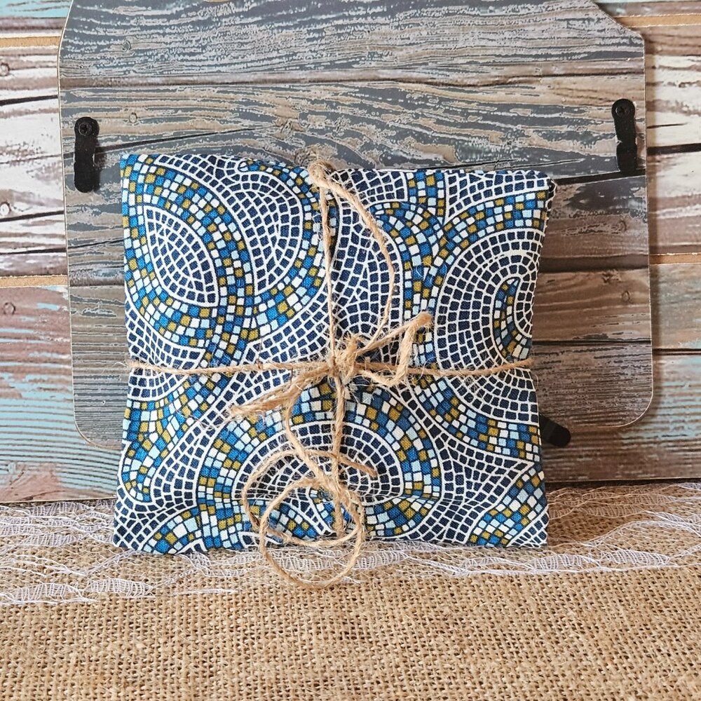 Handsewn Blue Mosaic Print Herbal Pillow - Choice of Blend